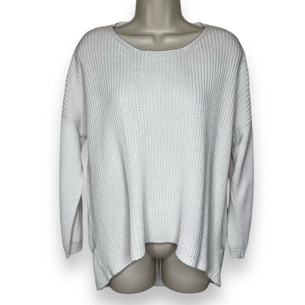 Chicos Cream Knit Sweater High Low Hemline Pullover Cotton Modal Womens Large